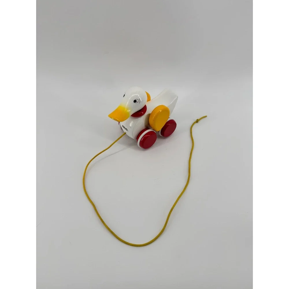 BRIO Wooden Pull Along Duck Toy White Yellow Red Vintage Toddler 30323